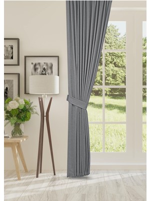 Cheap's Home Petek Dokulu Kadife Dokuma Seyrek (1 x 2)Pileli Fon Perde (Açık Gri)