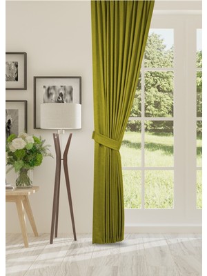 Cheap's Home Petek Dokulu Kadife Dokuma Seyrek (1 x 2)Pileli Fon Perde (Yağ Yeşili)