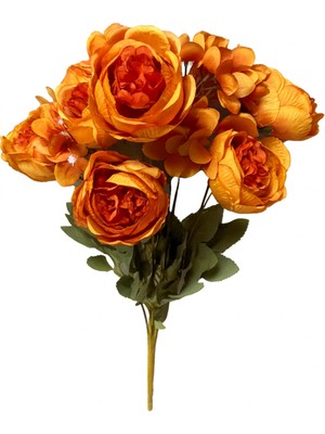 Yapay Çiçek Şakayık Ortancalı Gül Buketi 5li Turuncu