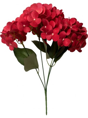Yapay Lüx 5 Dallı Islak Ortanca Demeti 45 cm Kırmızı