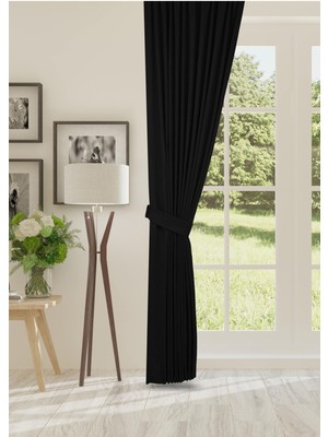 Cheap's Home Petek Dokulu Kadife Dokuma Seyrek (1 x 2)Pileli Fon Perde (Siyah)