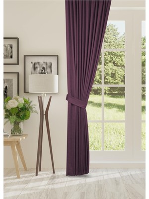 Cheap's Home Petek Dokulu Kadife Dokuma Sık (1 x 3)Pileli Fon Perde (Mürdüm)