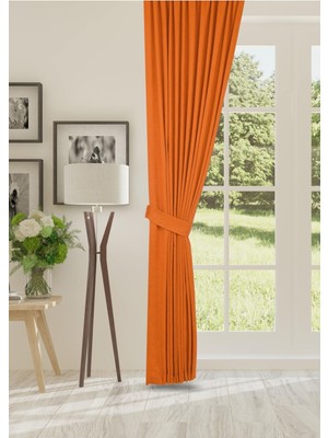 Cheap's Home Petek Dokulu Kadife Dokuma Seyrek (1 x 2)Pileli Fon Perde (Oranj)