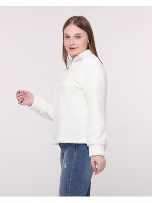 Wellsoft Kadın Sweatshırt - Kışlık Kadın Sweatshırt Peluş Düşük Omuz