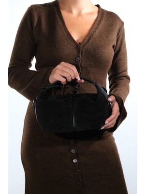 Island Siyah Süet Hakiki Deri Kadın Kol Çantası