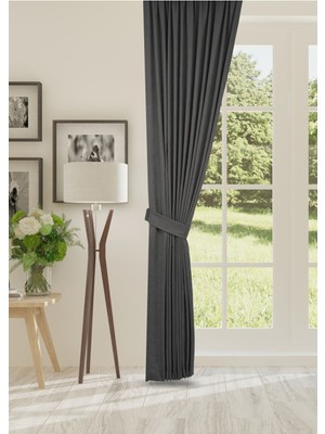 Cheap's Home Petek Dokulu Kadife Dokuma Sık (1 x 3)Pileli Fon Perde (Antrasit)