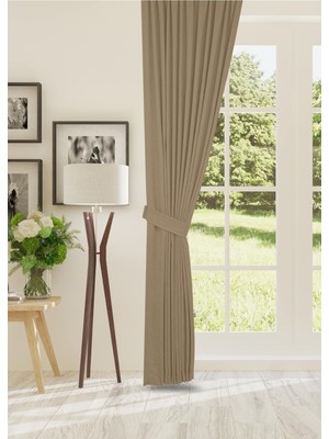 Cheap's Home Petek Dokulu Kadife Dokuma Normal (1 x 2.5)Pileli Fon Perde (Bej)