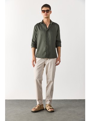 Ken Beli Lastikli Gabardin Chino Pantolon-Taş