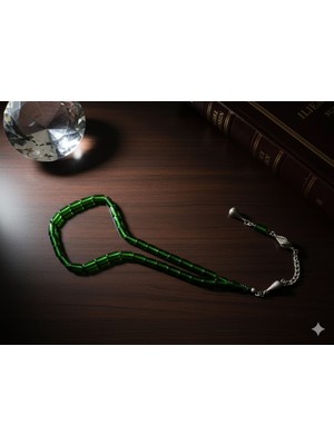 Ateş Kehribar Tesbih – Yeşil Renk, Kesme Kesim 