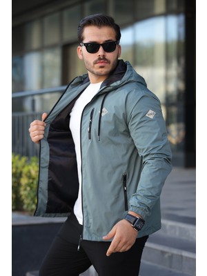 Erkek Içi Astarlı Suya Dayanıklı Kapüşonlu Cepli Yağmurluk