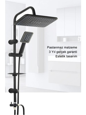 Siyah Yağmurlama Tepe Duş Seti Tasarruflu Duş Başlığı Duş Robotu 5 Yıl Garantili