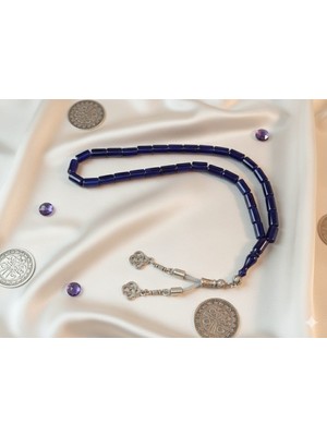 Ateş Kehribar Tesbih – Lacivert Renk | Kesme Kesim