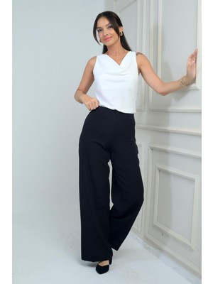 Kadın Yandan Fermuarlı Bol Paça Çakızlı Pantolon