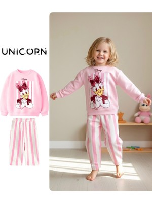 Barbosa Sweatshirt ve Kot Canvas Dokuma Pantolon Kız Çoçuk Tak (Daisy Duck - Minnie Mause 3D Fiyonk)