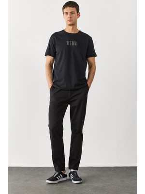 Ken Beli Lastikli Gabardin Chino Pantolon-Siyah