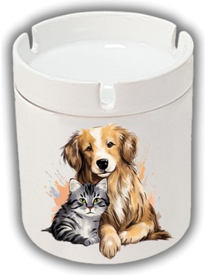 Kedi Köpek Sarılan Baskılı Küllük Kül Tablası