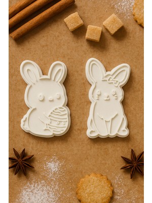 Tavşan Kurabiye Kalıbı Seti 2’li - Hayvan Figürlü Şekilli Kurabiye Fondan ve Hamur Kalıbı