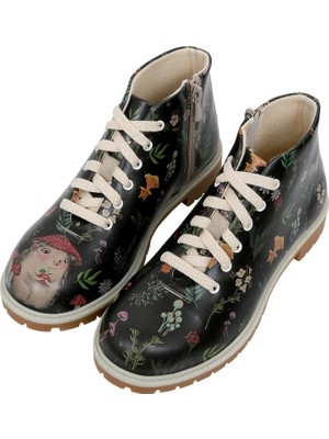 Kadın Vegan Deri Siyah Fermuarlı Kısa Bot - Hedge-Hug Tasarım