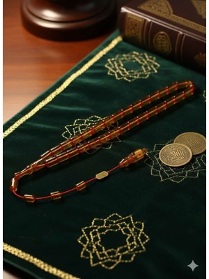 Koleksiyonluk Ateş Kehribar Tesbih Şeffaf Bej Kesme kesim