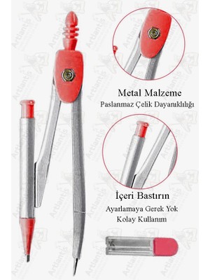 0.7 Uçlu Metal Pergel 1 Adet Fixpoint Kutulu Metal Pergel Versatil Uçlu Mekanik Kalem Basmalı Uçlu Pergel