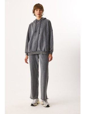 Geniş Paça Regular Fit Yıkamalı Jogging Pantolon-Antrasit