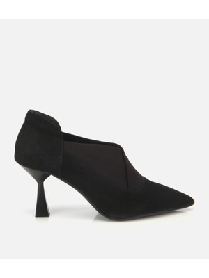 Hotiç Kadın Süet Deri Siyah Streç Detaylı İnce Topuklu Stiletto