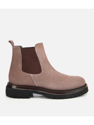 Hotiç Erkek Süet Deri Vizon Lastik Detaylı Kalın Tabanlı Chelsea Bot