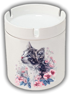 Çiçekli Kedi Baskılı Küllük Kül Tablası