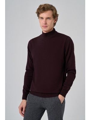  Erkek Mor Basic Yarım Balıkçı Yaka Dynamic Fit Rahat Kesim Triko