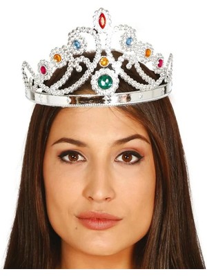 Zengezur Gümüş Renk Plastik Prenses Tacı Kraliçe Tacı 60 cm