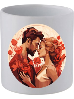 Kadın ve Erkek Aşk Temalı Kulpsuz Kupa Bardak - Hediye Kahve Kupası, Su Bardağı