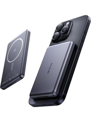 MC-4651 10000MAH 20W Metal Ultra Ince Manyetik Kablosuz Powerbank - Siyah