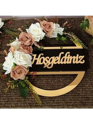 Ahşap ve Pleksili Kapı Süsü, Duvar Süsü, Duvar Dekoru, Gold Aynalı Pleksi 24CM