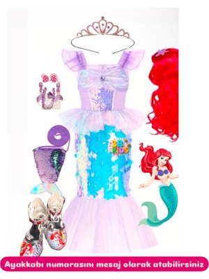 Deniz Kızı Peruklu Kostüm Topuklu Ayakkabı Seti(Ayakkabı Numarasını Mesaj Atınız 26-30 Arasıdır)