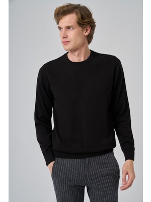  Erkek Siyah Basic Bisiklet Yaka Dynamic Fit Rahat Kesim Triko