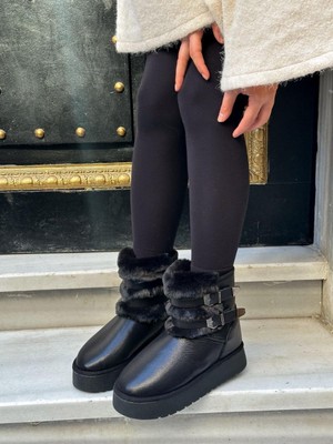 Toka Detaylı Simli Içi Tüylü Soğuk Geçirmez Modern Çocuk Kadın Kısa Boy Bot