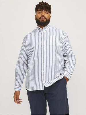Jack & Jones Jack Jones Oxford Büyük Beden Erkek Gömlek Mavi Düğmeli Yaka Uzun Kol Casual Regular Kesim