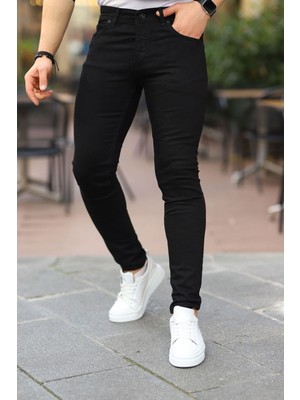 Erkek Jeans Slim Fit Likralı Denim Siyah Kot Pantolon