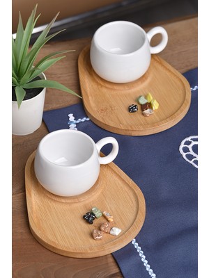 2'li Bambu Sunum Tabaklı Fincan Takımı Tük Kahvesi Fincanı