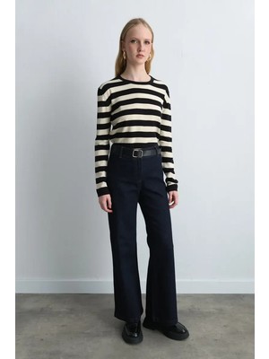 Gusto Bol Paça Denim Pantolon - Lacivert