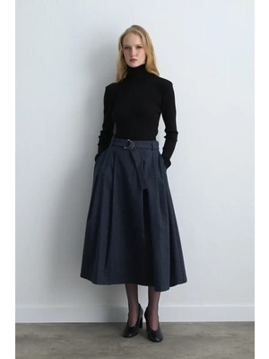 Gusto Yünlü Uzun Kloş Etek - Lacivert