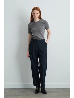 Gusto Havuç Kesim Silik Çizgili Kaşe Pantolon - Lacivert