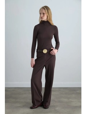 Gusto Yüksek Bel Palazzo Pantolon - Kahverengi