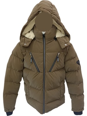 Erkek Çocuk / Kız Çocuk Çapraz Fermuar Model Kapüşonu Çıkabilen Içi Peluş Astarlı Kahverengi Mont