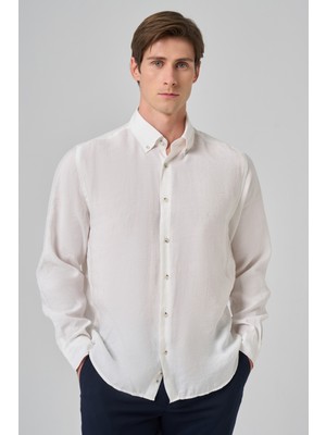  Erkek Beyaz Dynamic Fit Düğmeli Yaka Modal Gömlek