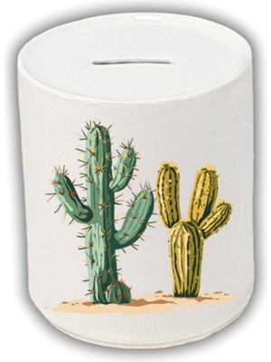 Kaktüs Baskılı Kumbara - Seramik Para Biriktirme Kumbarası