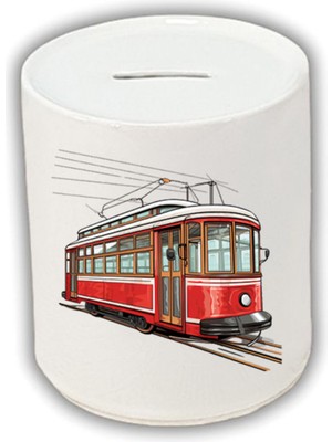 Tramvay Baskılı Kumbara - Seramik Para Biriktirme Kumbarası