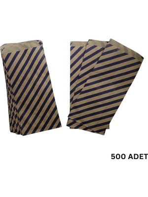Körüklü Kraft Kese Kağıdı, Lacivert Verev Çizgili Şamua Hediye, Ambalaj Poşeti, 15X33 Cm, 500 Adet