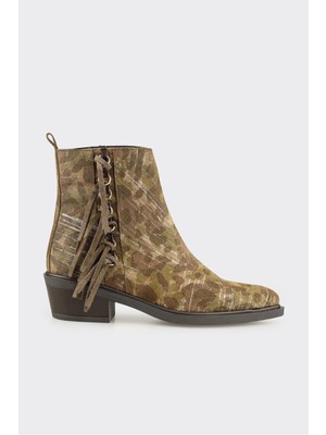 Yeşil Deri Kadın Western Bot