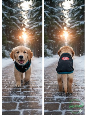 Love Desenli Kışlık Siyah Kedi Köpek Kıyafeti Elbisesi